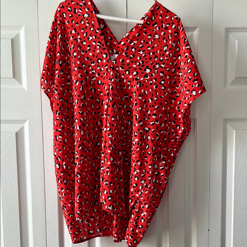 Adrienne Red Leopard Print Blouse